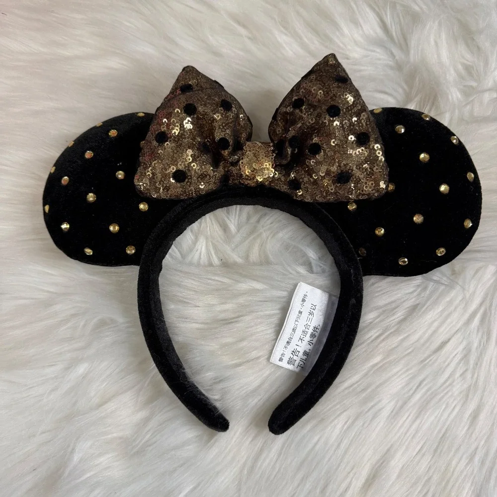 NWOT- Disney World - Black Velvet and Metallic Gold Mickey Minnie Ear Headband